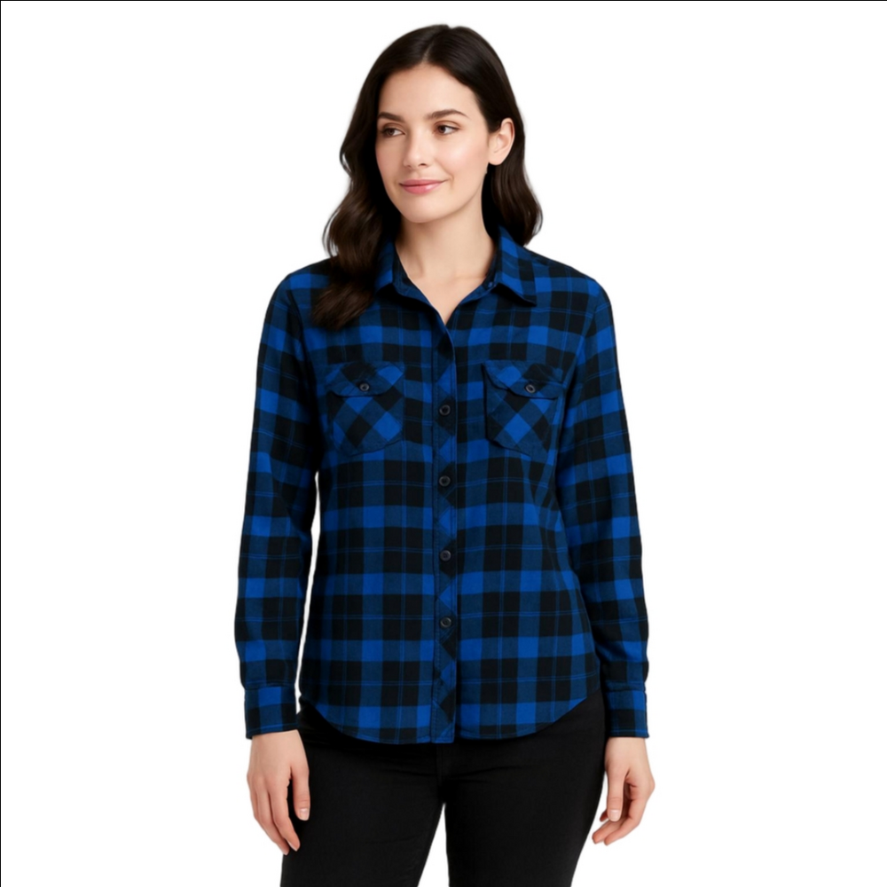 George Blue &  Black Plaid Flannel Top, XS